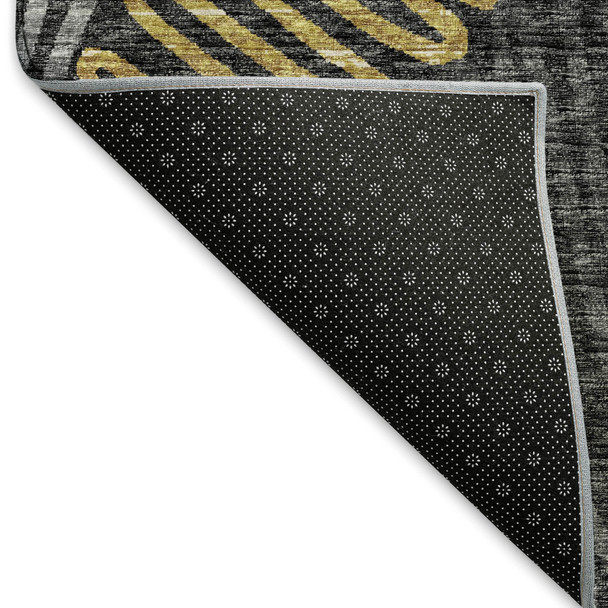 10' X 14' Gray Gold And Black Botanical Leaves Washable Area Rug With UV Protection