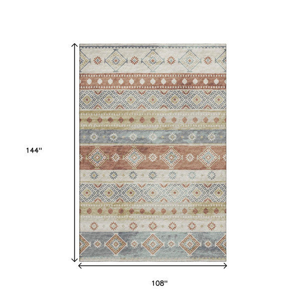 9' X 12' Desert Sand Rust And Ivory Tribal Washable Area Rug With UV Protection