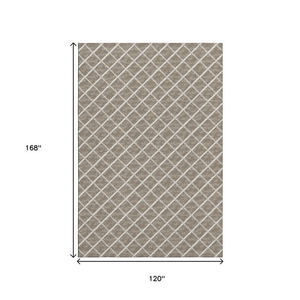 10' X 14' Taupe And Ivory Geometric Washable Area Rug With UV Protection