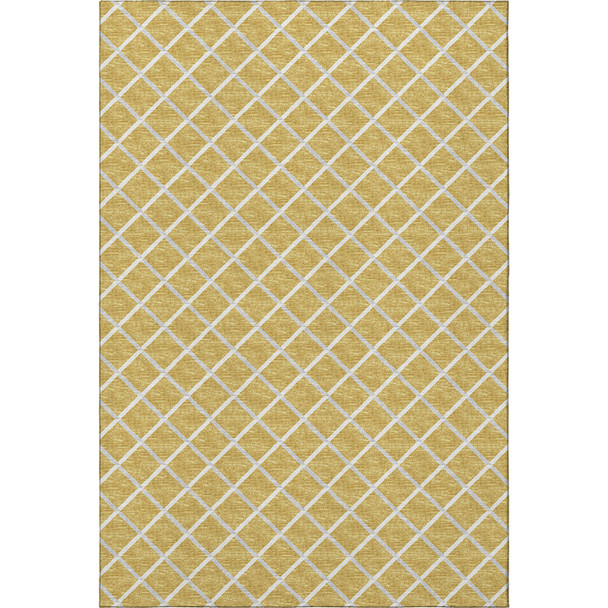 5' X 8' Gold And Ivory Geometric Washable Area Rug With UV Protection