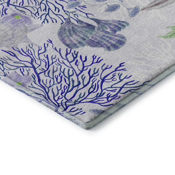 10' X 14' Blue Ivory And Lime Green Geometric Washable Area Rug With UV Protection
