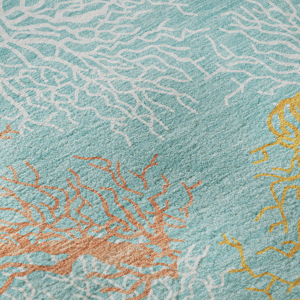 5' X 8' Aqua Orange And Pink Geometric Washable Area Rug With UV Protection