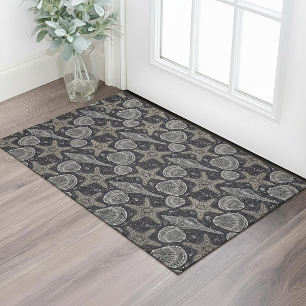 3' X 5' Midnight And Taupe Geometric Washable Area Rug With UV Protection