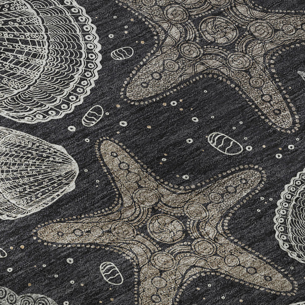 8' X 10' Midnight And Taupe Geometric Washable Area Rug With UV Protection