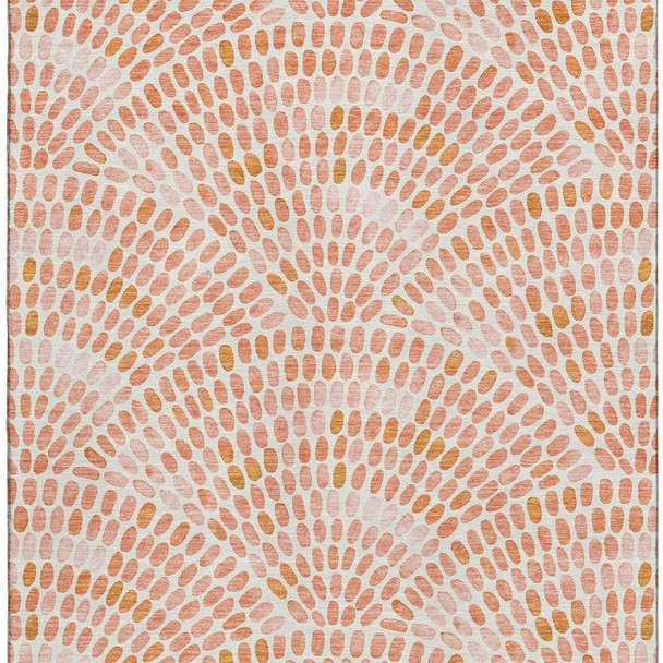 9' X 12' Peach And Ivory Geometric Washable Area Rug With UV Protection