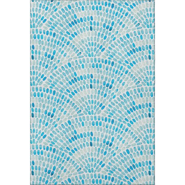 8' X 10' Aqua And Ivory Geometric Washable Area Rug With UV Protection
