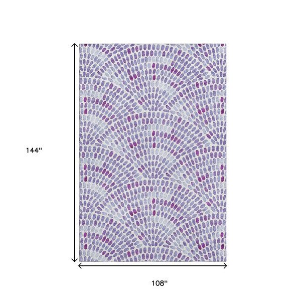 9' X 12' Purple And Ivory Geometric Washable Area Rug With UV Protection