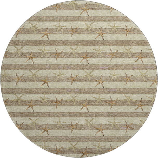 8' Tan Gold And Beige Geometric Washable Round Rug With UV Protection