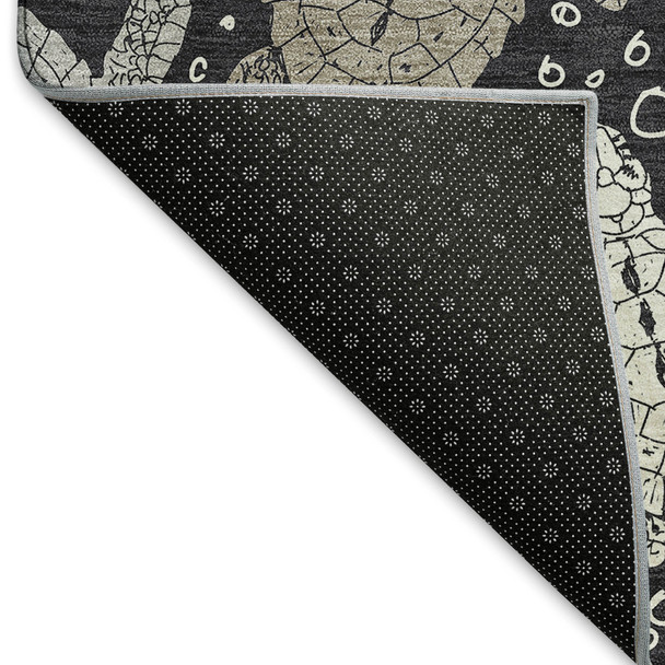 5' X 8' Midnight Ivory And Gray Geometric Washable Area Rug With UV Protection