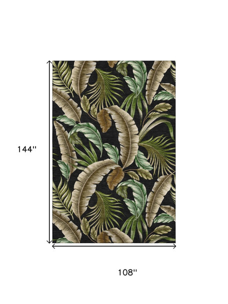 9' X 12' Midnight Green And Brown Geometric Washable Area Rug With UV Protection