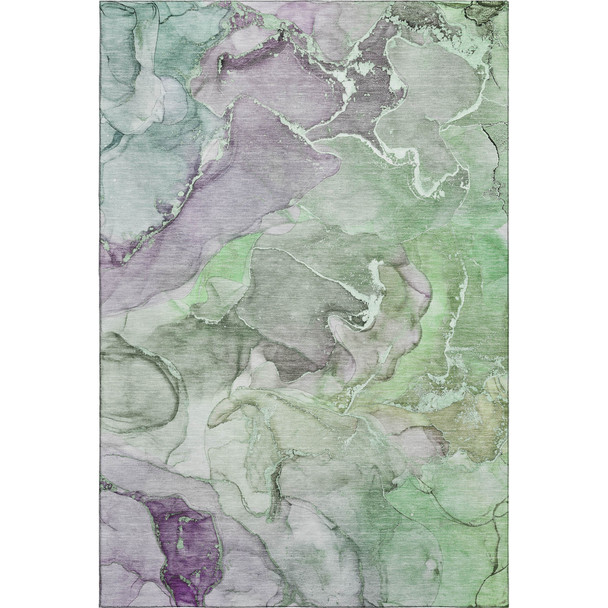 9' X 12' Green And Gray Abstract Washable Area Rug With UV Protection