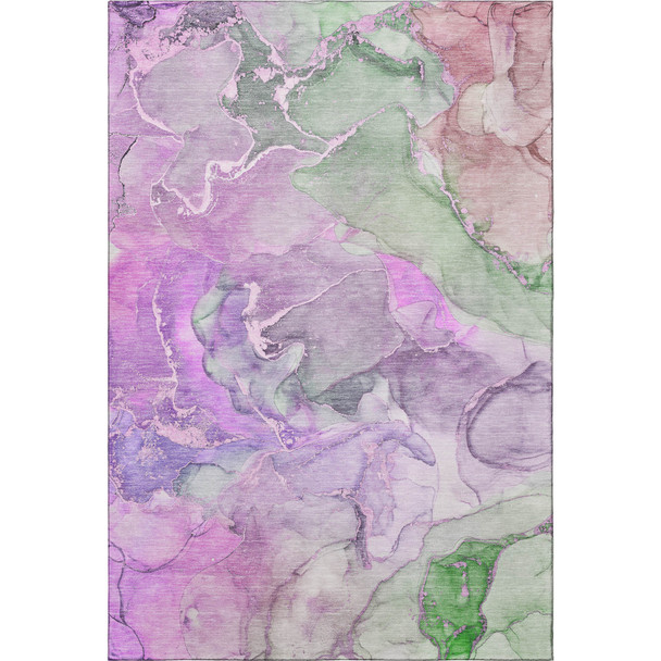10' X 14' Purple And Green Abstract Washable Area Rug With UV Protection