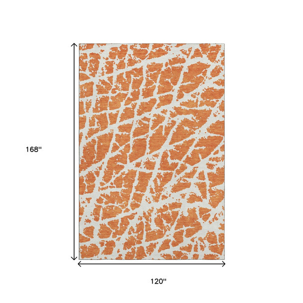 10' X 14' Orange And Ivory Abstract Washable Area Rug With UV Protection