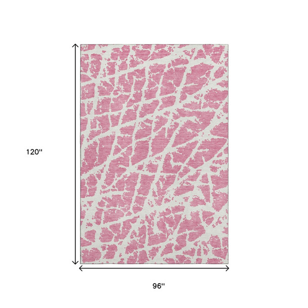 8' X 10' Pink And Ivory Abstract Washable Area Rug With UV Protection