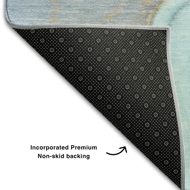 10' X 14' Teal Gold And Ivory Abstract Washable Area Rug With UV Protection