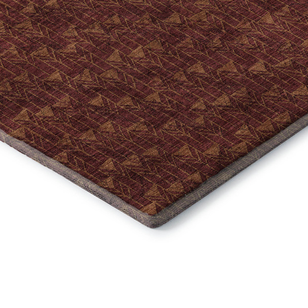 5' X 8' Burgundy And Brown Geometric Washable Area Rug With UV Protection