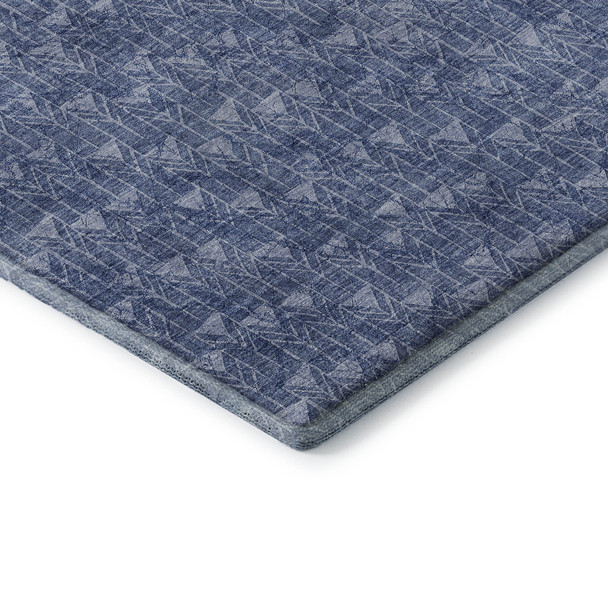 8' X 10' Navy Blue And Ivory Geometric Washable Area Rug With UV Protection