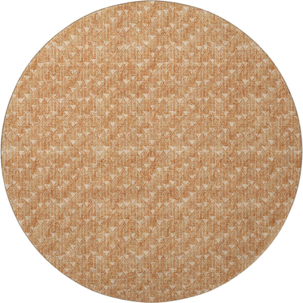 8' Salmon And Ivory Geometric Washable Round Rug With UV Protection