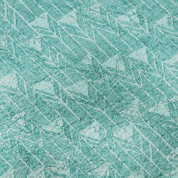 10' X 14' Teal And Ivory Geometric Washable Area Rug With UV Protection