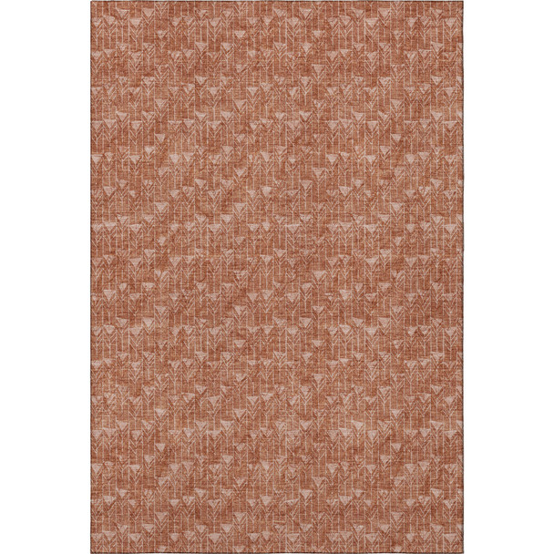 5' X 8' Terra Cotta And Ivory Geometric Washable Area Rug With UV Protection