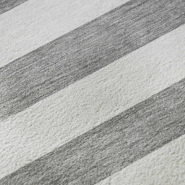 5' X 8' Gray And Ivory Striped Washable Area Rug With UV Protection