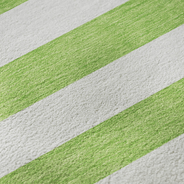 5' X 8' Lime Green And Ivory Striped Washable Area Rug With UV Protection