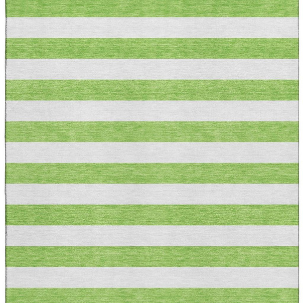 10' X 14' Lime Green And Ivory Striped Washable Area Rug With UV Protection