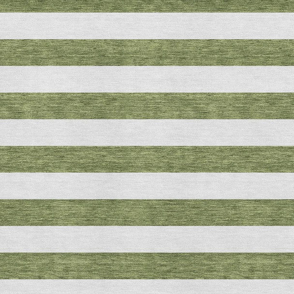 10' X 14' Olive Green And Ivory Striped Washable Area Rug With UV Protection