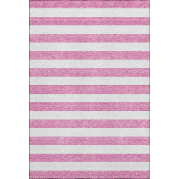 8' X 10' Pink And Ivory Striped Washable Area Rug With UV Protection