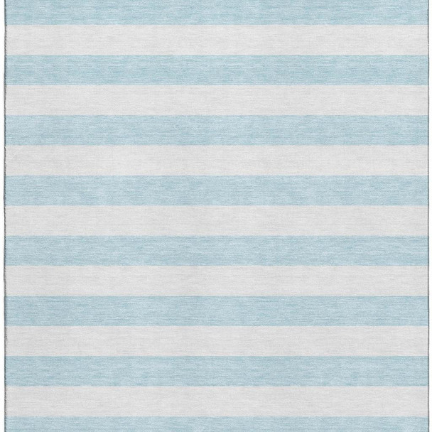 5' X 8' Sky Blue And Ivory Striped Washable Area Rug With UV Protection