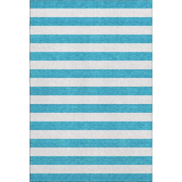 5' X 8' Teal And Ivory Striped Washable Area Rug With UV Protection