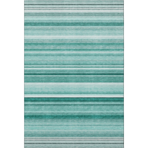10' X 14' Aqua And Ivory Striped Washable Area Rug With UV Protection