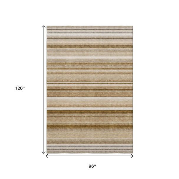 8' X 10' Chocolate And Ivory Striped Washable Area Rug With UV Protection
