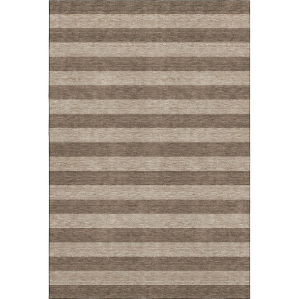 8' X 10' Coffee And Beige Striped Washable Area Rug With UV Protection