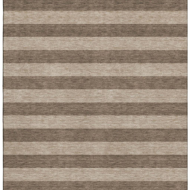 9' X 12' Coffee And Beige Striped Washable Area Rug With UV Protection