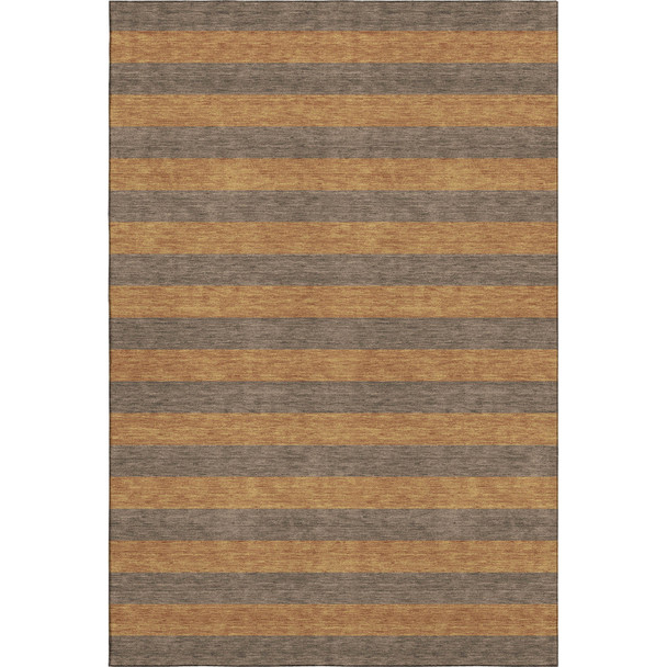 10' X 14' Chocolate And Copper Striped Washable Area Rug With UV Protection