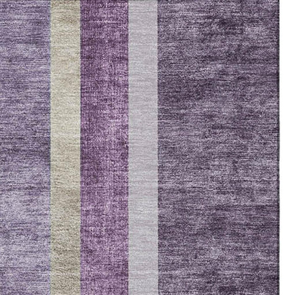 10' X 14' Purple And Khaki Geometric Washable Area Rug With UV Protection