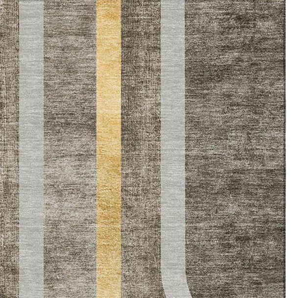 8' X 10' Taupe And Gold Geometric Washable Area Rug With UV Protection