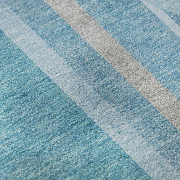8' Teal And Khaki Geometric Washable Round Rug With UV Protection