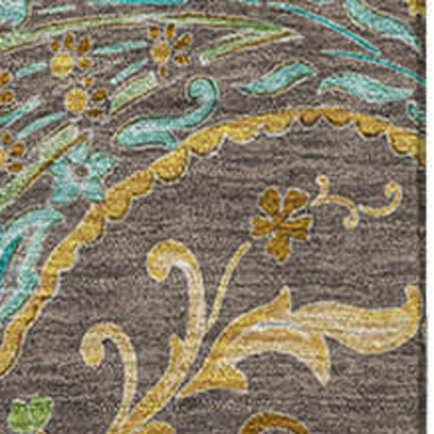 10' X 14' Chocolate Blue And Green Paisley Washable Area Rug With UV Protection