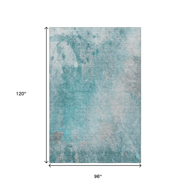 8' X 10' Teal And Gray Abstract Washable Area Rug With UV Protection