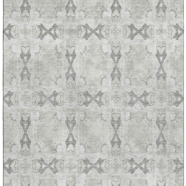 3' X 5' Ivory And Gray Floral Medallion Washable Area Rug With UV Protection