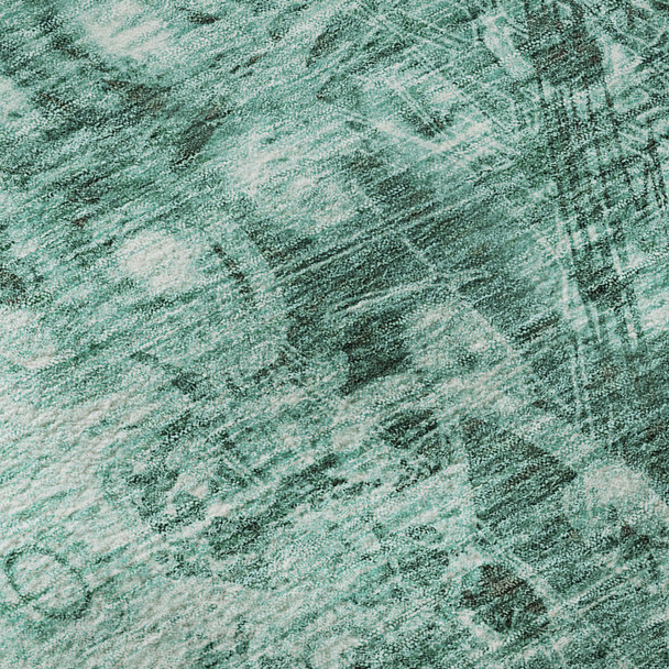 3' X 5' Teal And Ivory Ikat Washable Area Rug With UV Protection