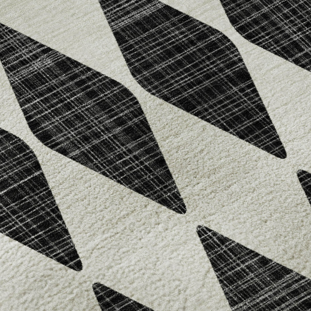 3' X 5' Black And Ivory Diamond Washable Area Rug With UV Protection