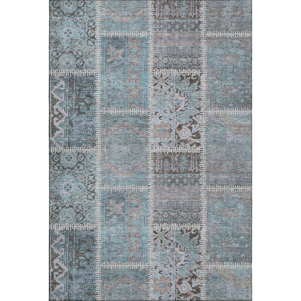 10' X 14' Teal And Beige Patchwork Washable Area Rug With UV Protection