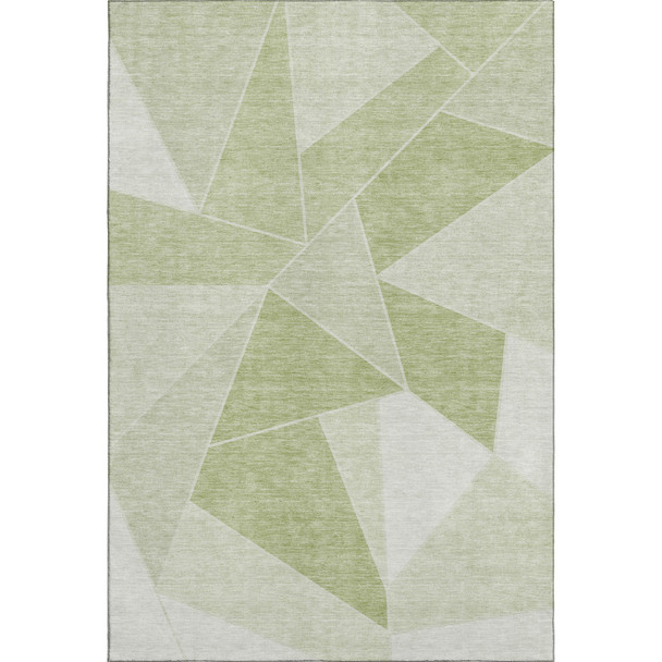 8' X 10' Artichoke Green And Ivory Geometric Washable Area Rug With UV Protection