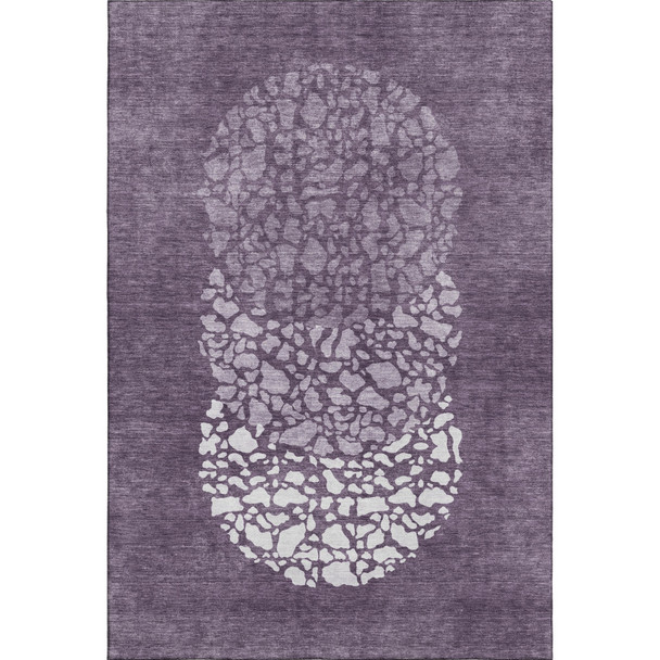 3' X 5' Eggplant And Ivory Abstract Washable Area Rug With UV Protection