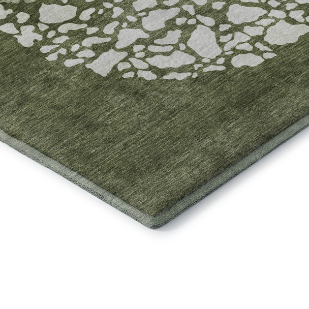 8' X 10' Olive Green And Ivory Abstract Washable Area Rug With UV Protection