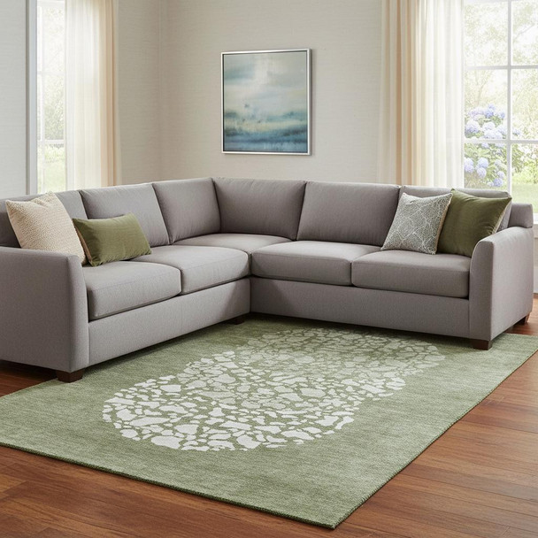 9' X 12' Olive Green And Ivory Abstract Washable Area Rug With UV Protection