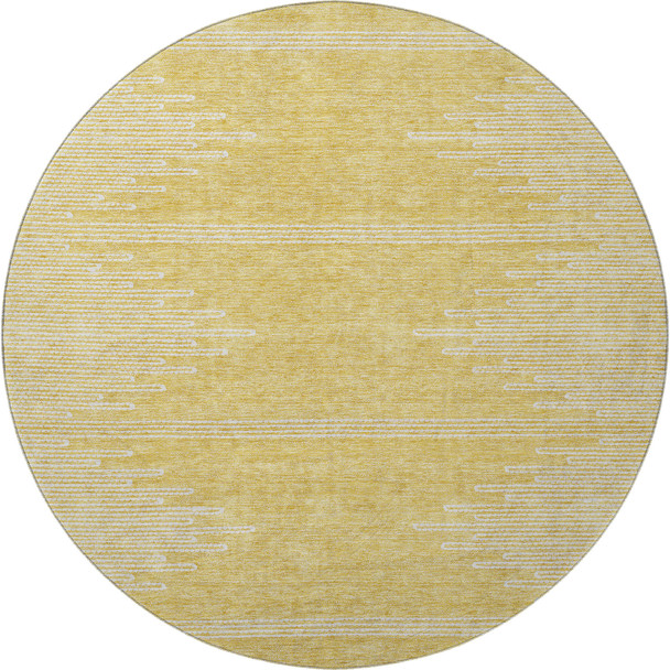 8' Gold And Ivory Abstract Washable Round Rug With UV Protection